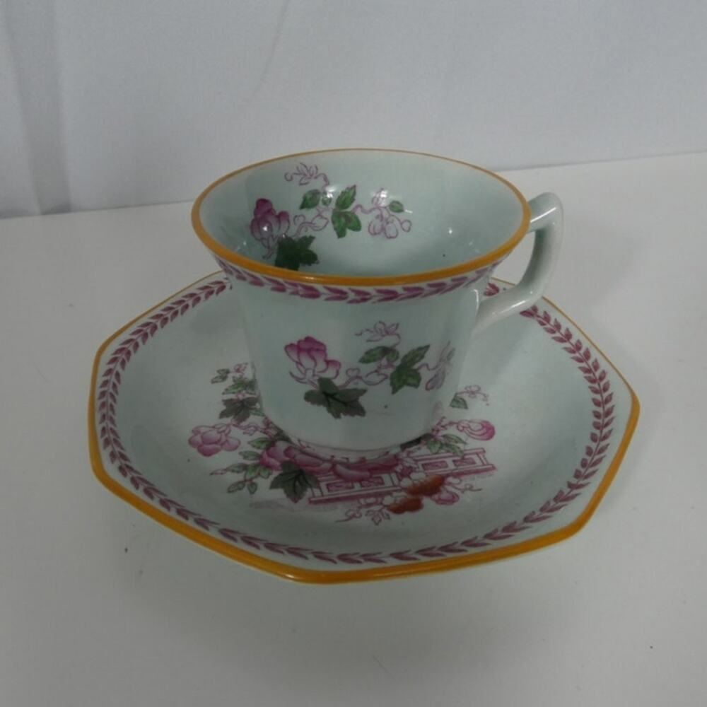 Vintage Adams England Calyx Ware Tea Cup And Saucer Pink Floral
